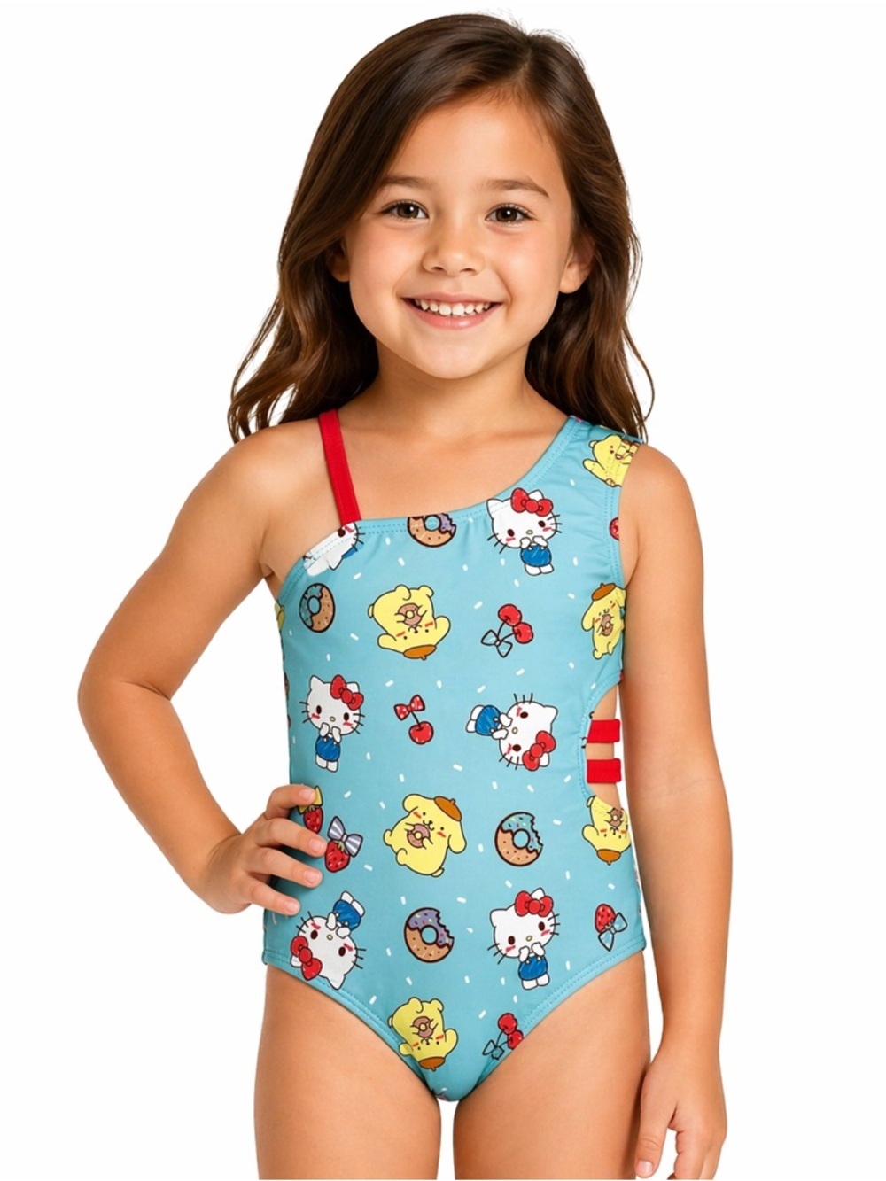 Hello Kitty One‎ Piece Swimsuit Girls 4/5 Blue Donut Print UPF 50 NWT